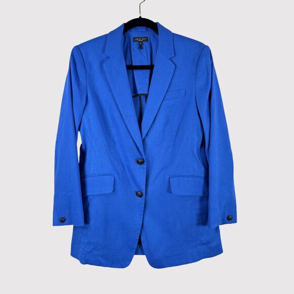 Rag & Bone Womens Blazer Blue Single Breasted Linen Notch Stretch Formal Size 00 - Picture 1 of 10